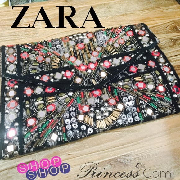 Zara Handbags - ZARA Ethnic TribalBoho Embellished Envelope Clutch
